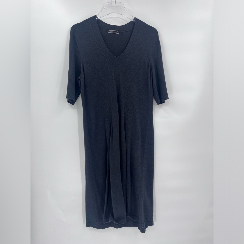 Peruvian‎ Connection Womens L Sweater Dress dark gray V-Neck Pima Cotton Midi